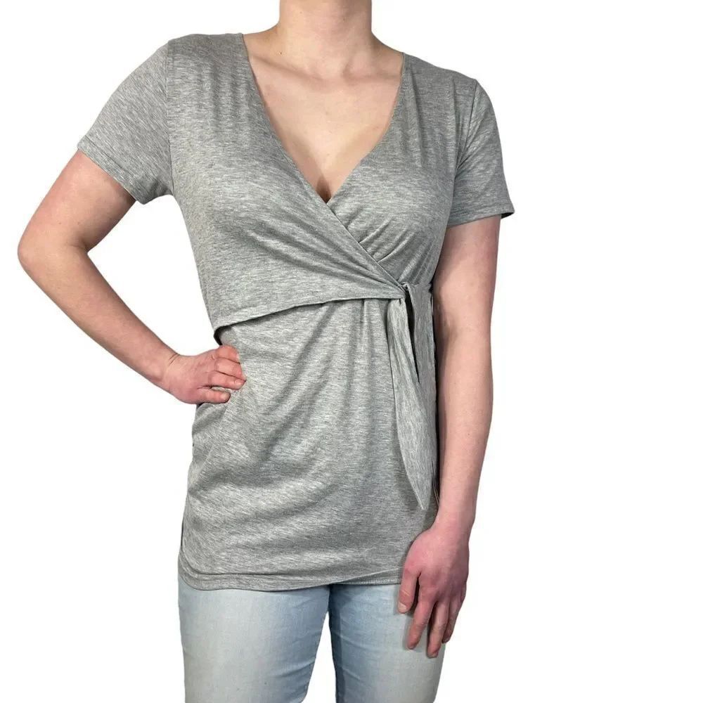 Molliya Grey V neck Wrap Maternity Top